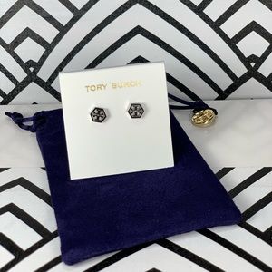 Tory Burch Hex Logo Stud Earring in Silver